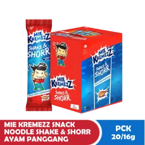 MIE KREMEZZ SNACK NOODLE SHAKE & SHORR AYAM PANGGANG PCK 20/16g