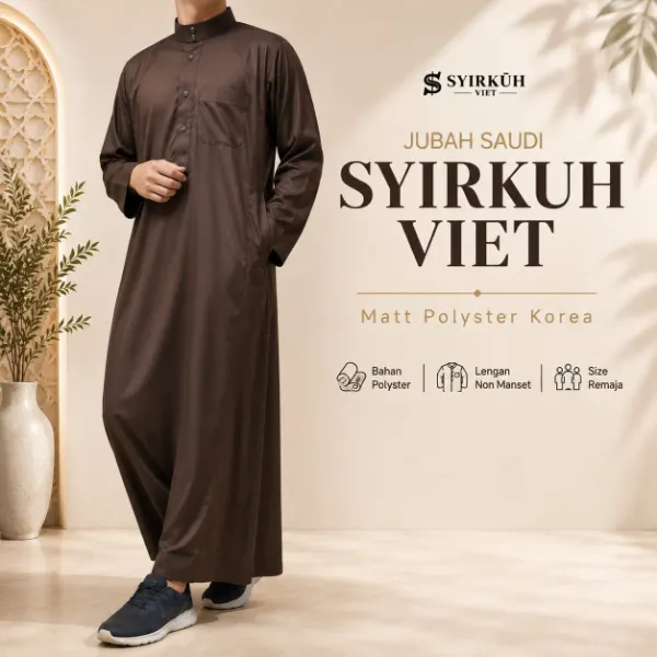 Syirkûh Viet サウジ式ジュバ — 通常ボタン | ブラウン